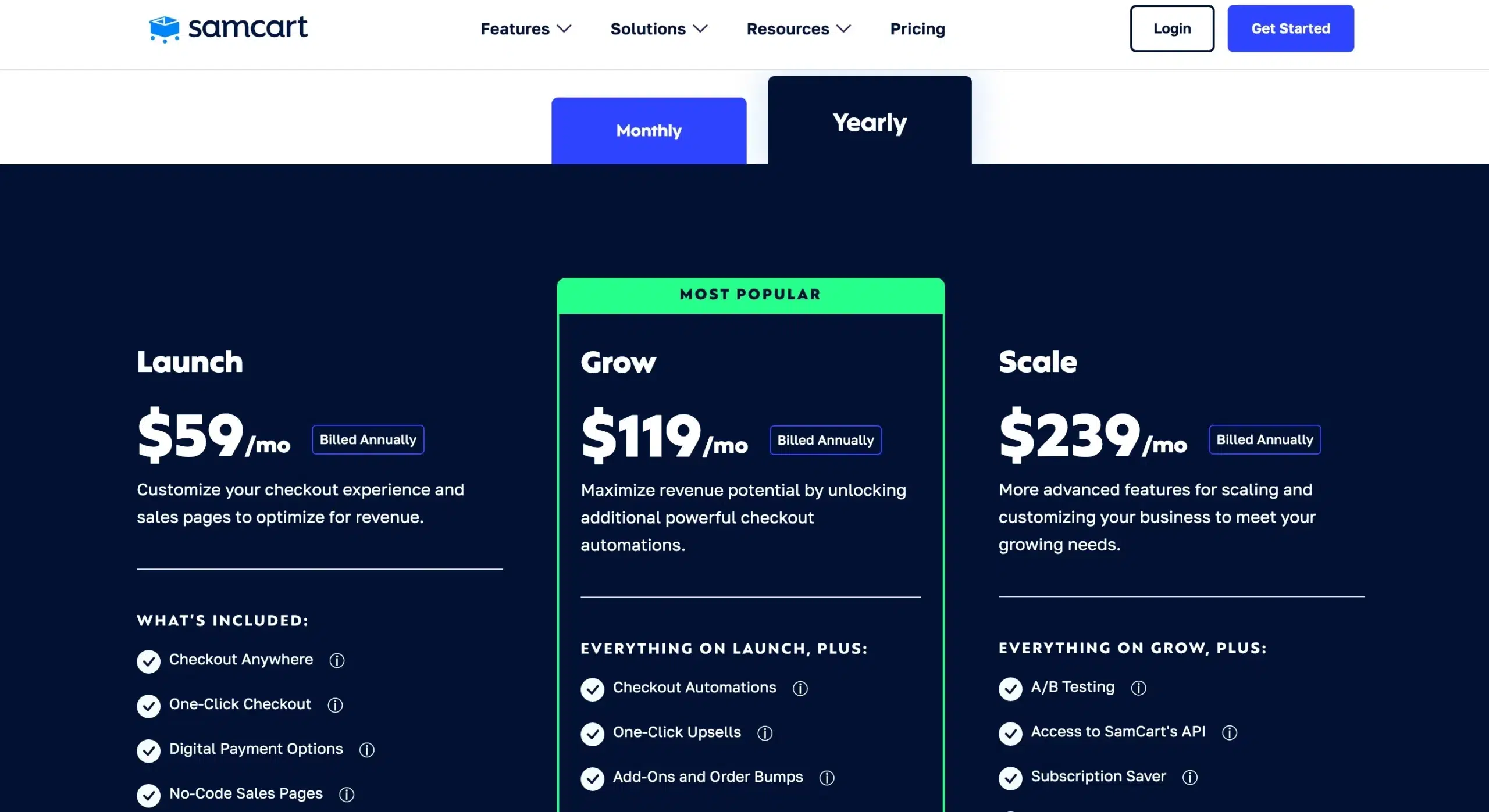 SamCart Pricing Plans