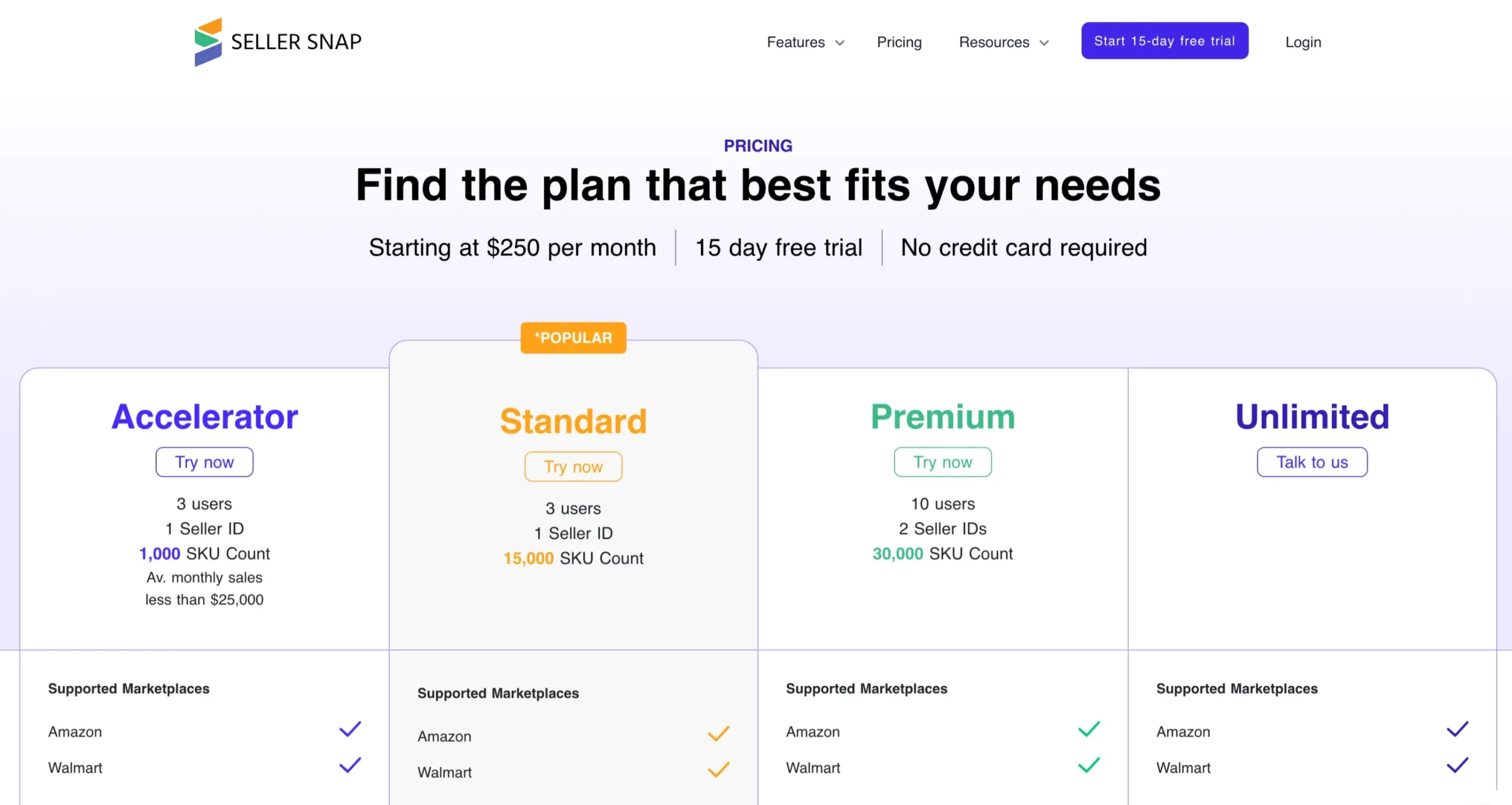 Seller Snap- Pricing Plans 